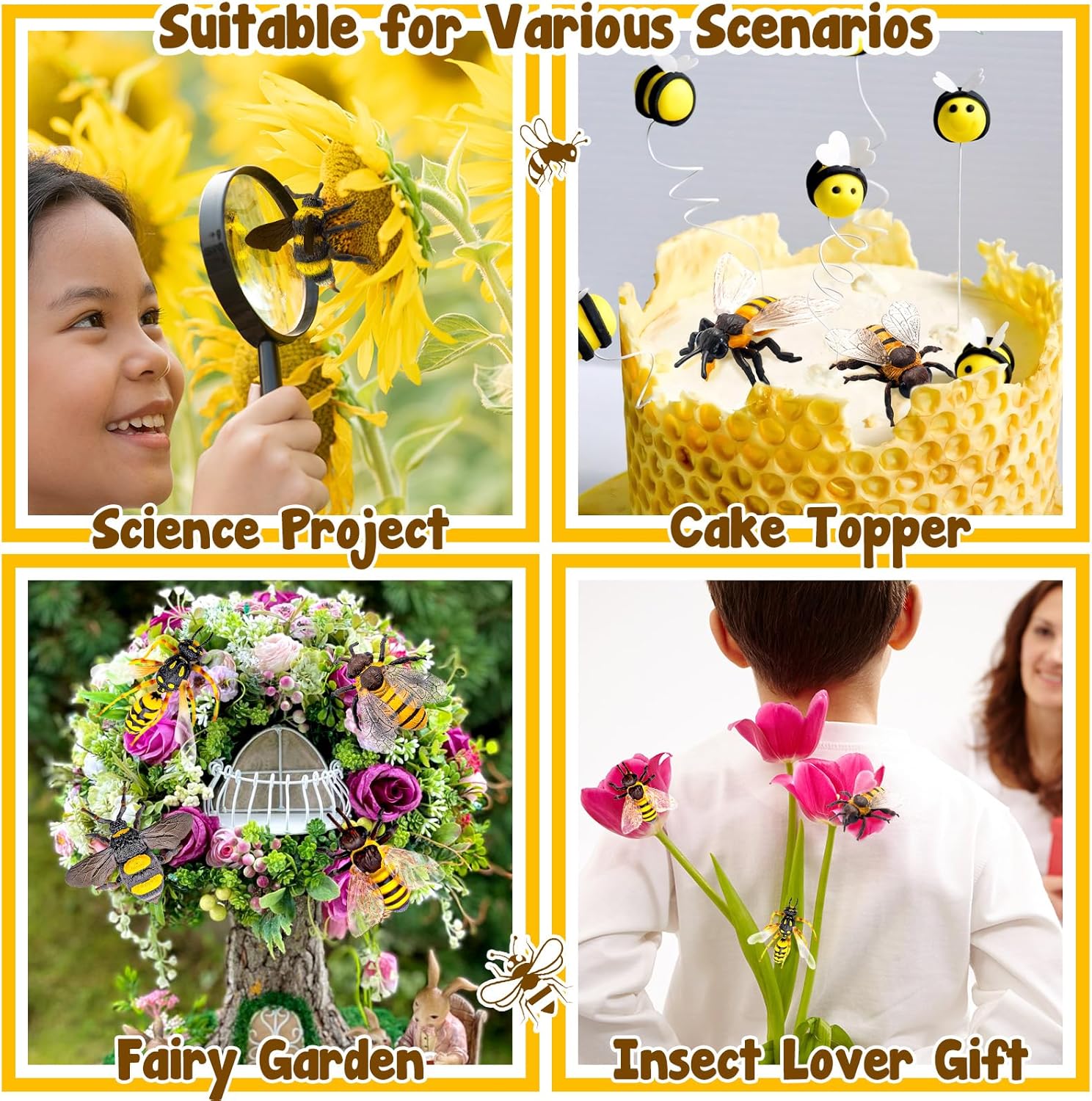 Fake Bee Insect 4 Realistic Honeybee Figurines - Various Bees Model, Fake Bees Animal ...